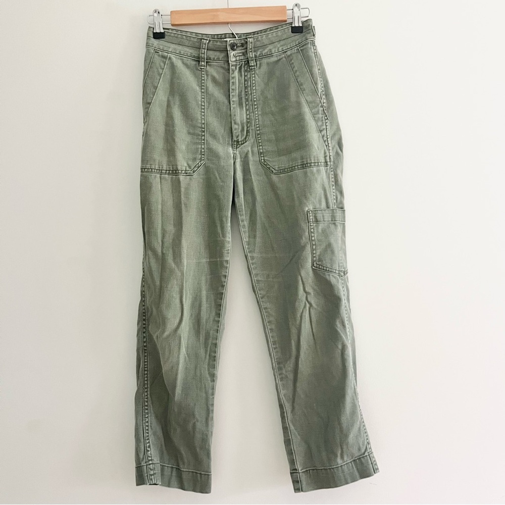Madewell Green Cargo Straight Leg Pants Lightweight Trousers w Side Pockets 24